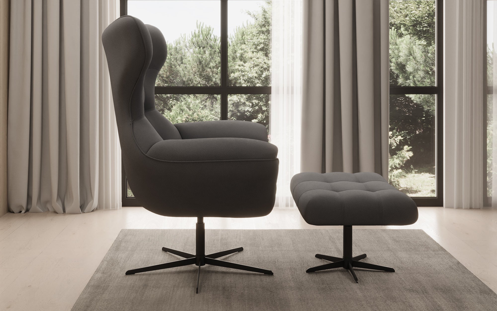Designer Sofa-fauteuil Aurelio incl. bijzetkruk in Stof