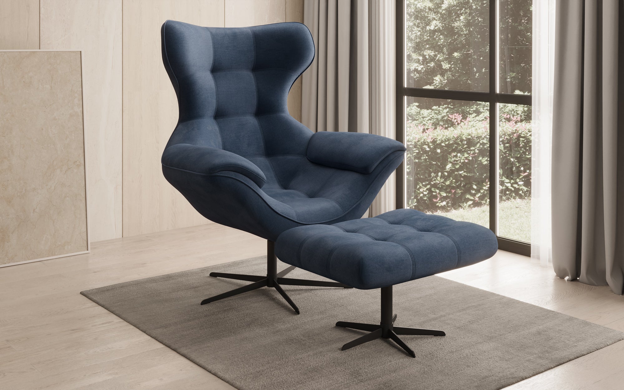 Designer Sofa-Sessel Aurelio inkl. Beistellhocker in Fluweel