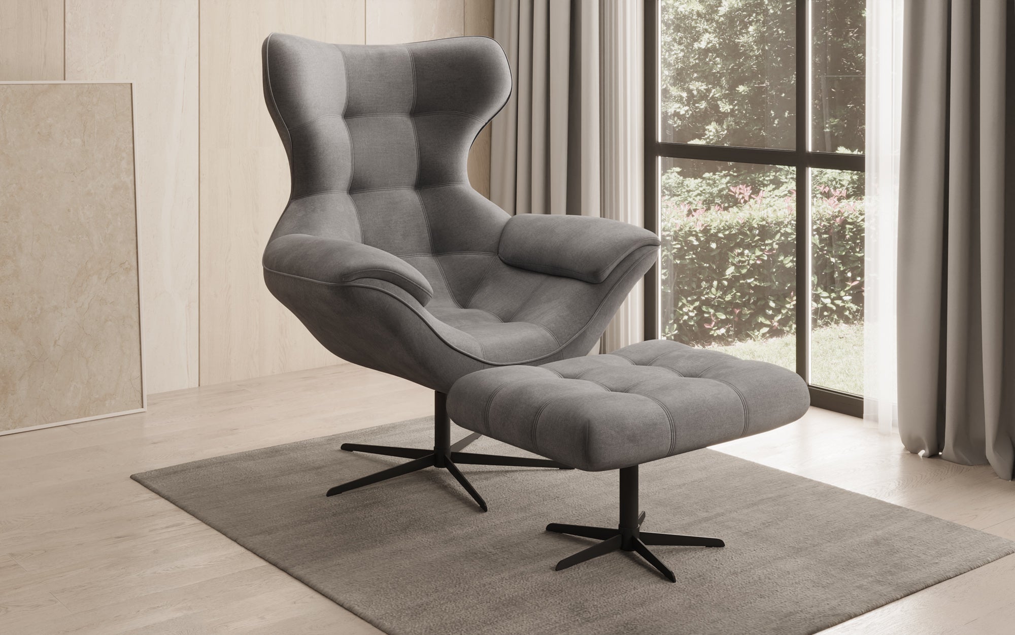 Designer Sofa-Sessel Aurelio inkl. Beistellhocker in Fluweel