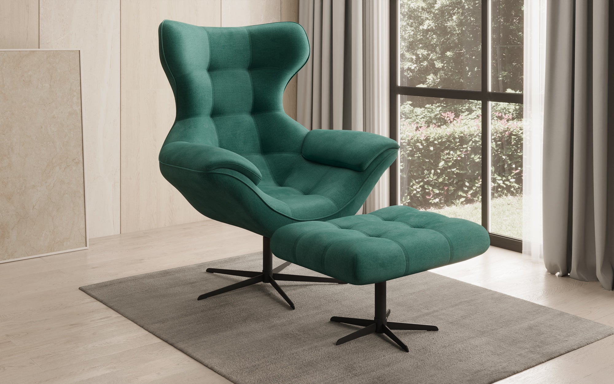 Designer Sofa-Sessel Aurelio inkl. Beistellhocker in Fluweel