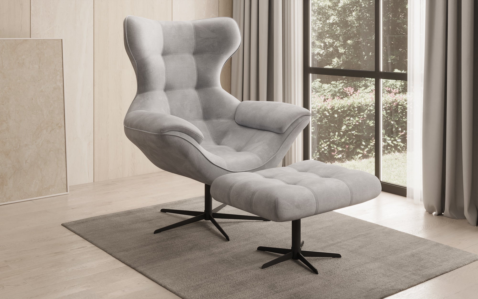 Designer Sofa-Sessel Aurelio inkl. Beistellhocker in Fluweel