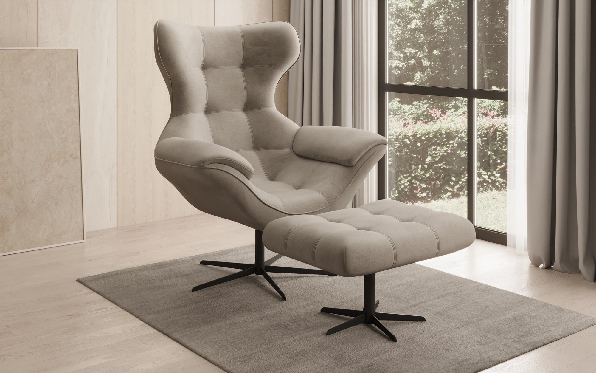 Designer Sofa-Sessel Aurelio inkl. Beistellhocker in Fluweel