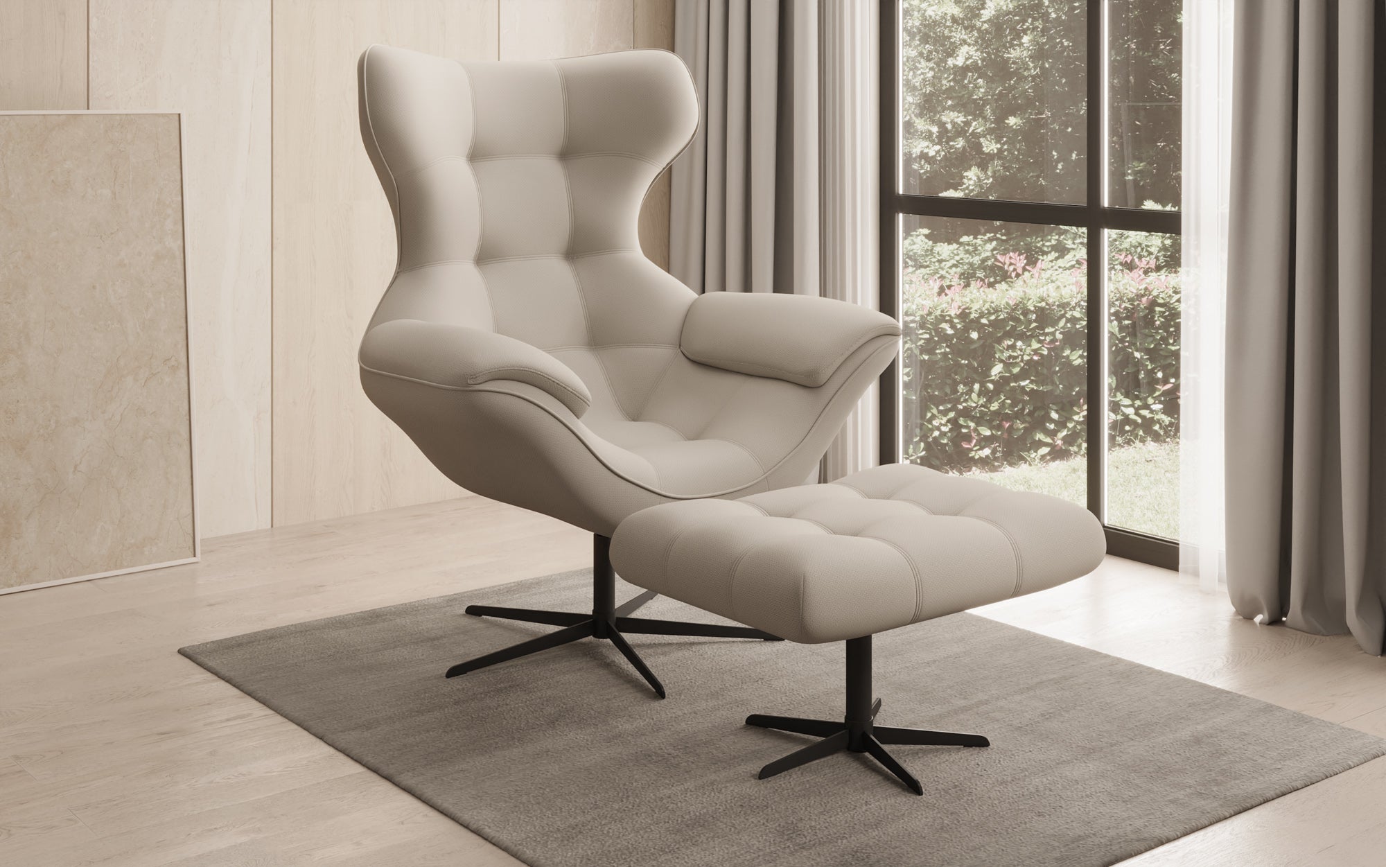 Designer Sofa-fauteuil Aurelio incl. bijzetkruk in Stof