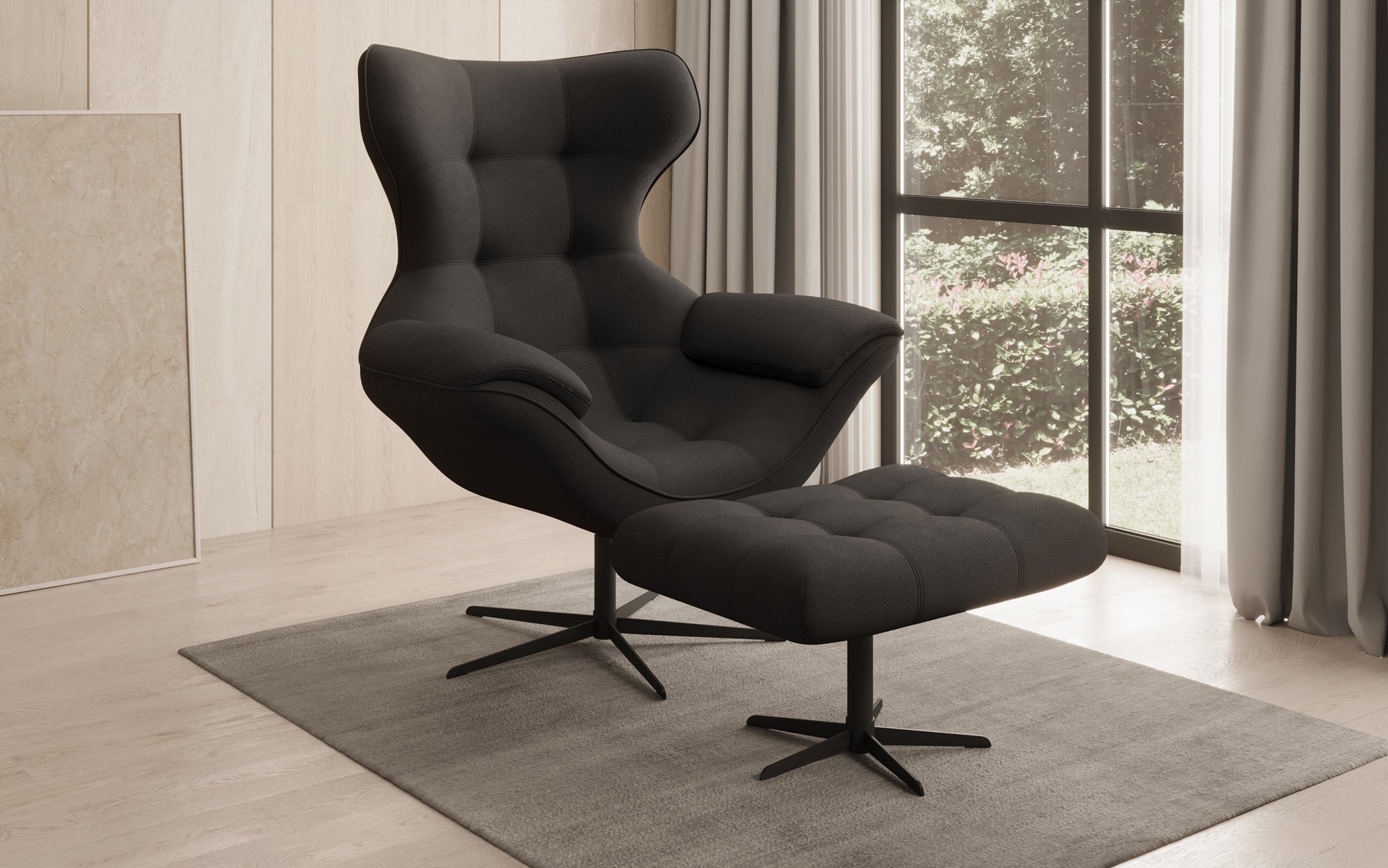 Designer Sofa-fauteuil Aurelio incl. bijzetkruk in Stof