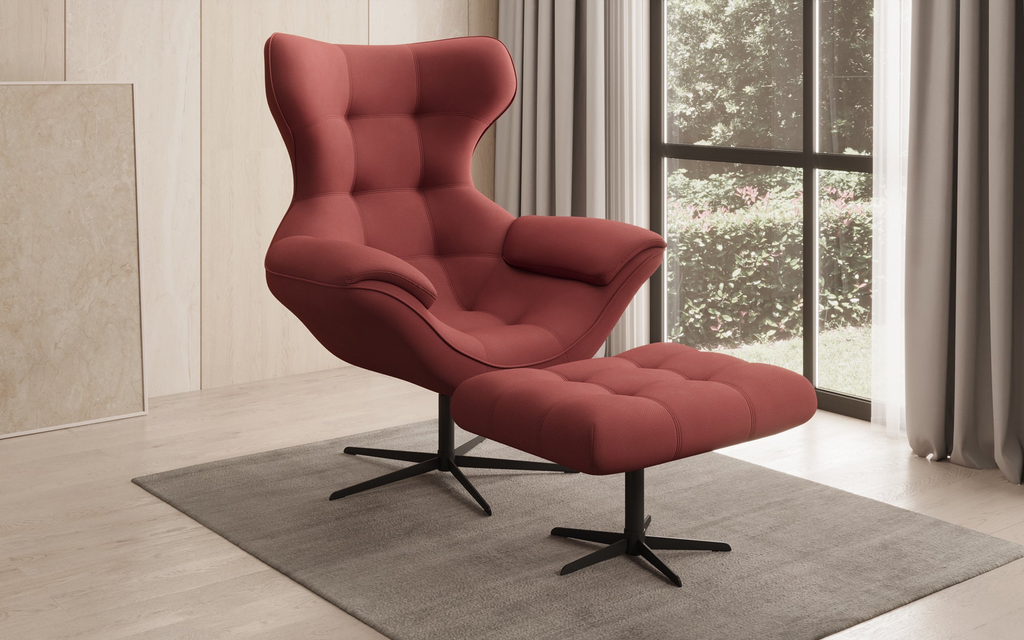 Designer Sofa-fauteuil Aurelio incl. bijzetkruk in Stof