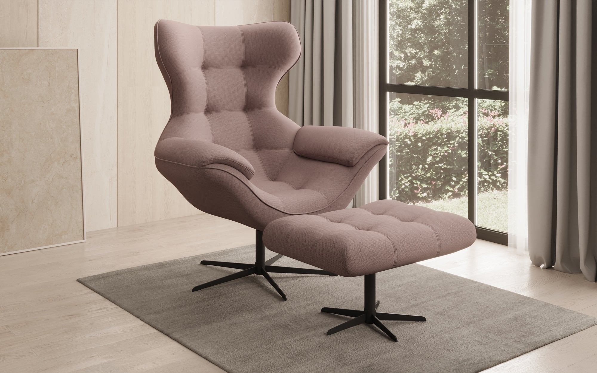 Designer Sofa-fauteuil Aurelio incl. bijzetkruk in Stof