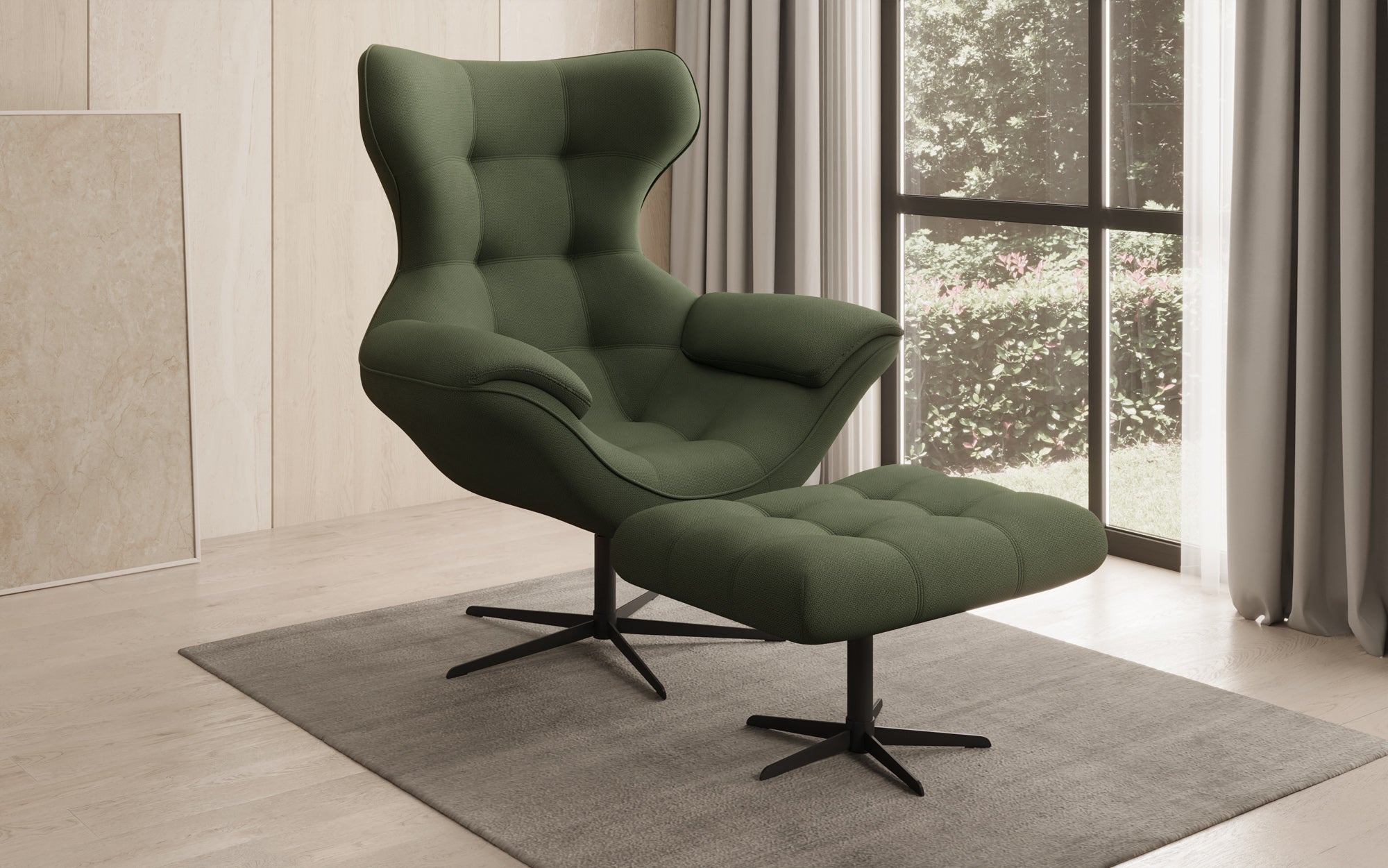Designer Sofa-fauteuil Aurelio incl. bijzetkruk in Stof