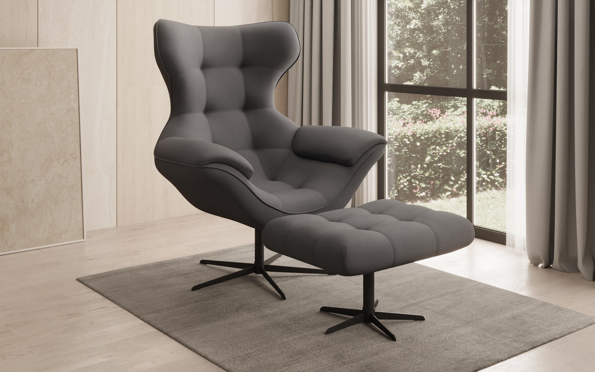 Designer Sofa-fauteuil Aurelio incl. bijzetkruk in Stof