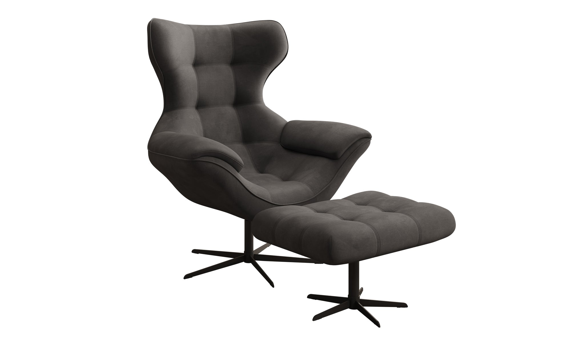 Designer Sofa-Sessel Aurelio inkl. Beistellhocker in Fluweel