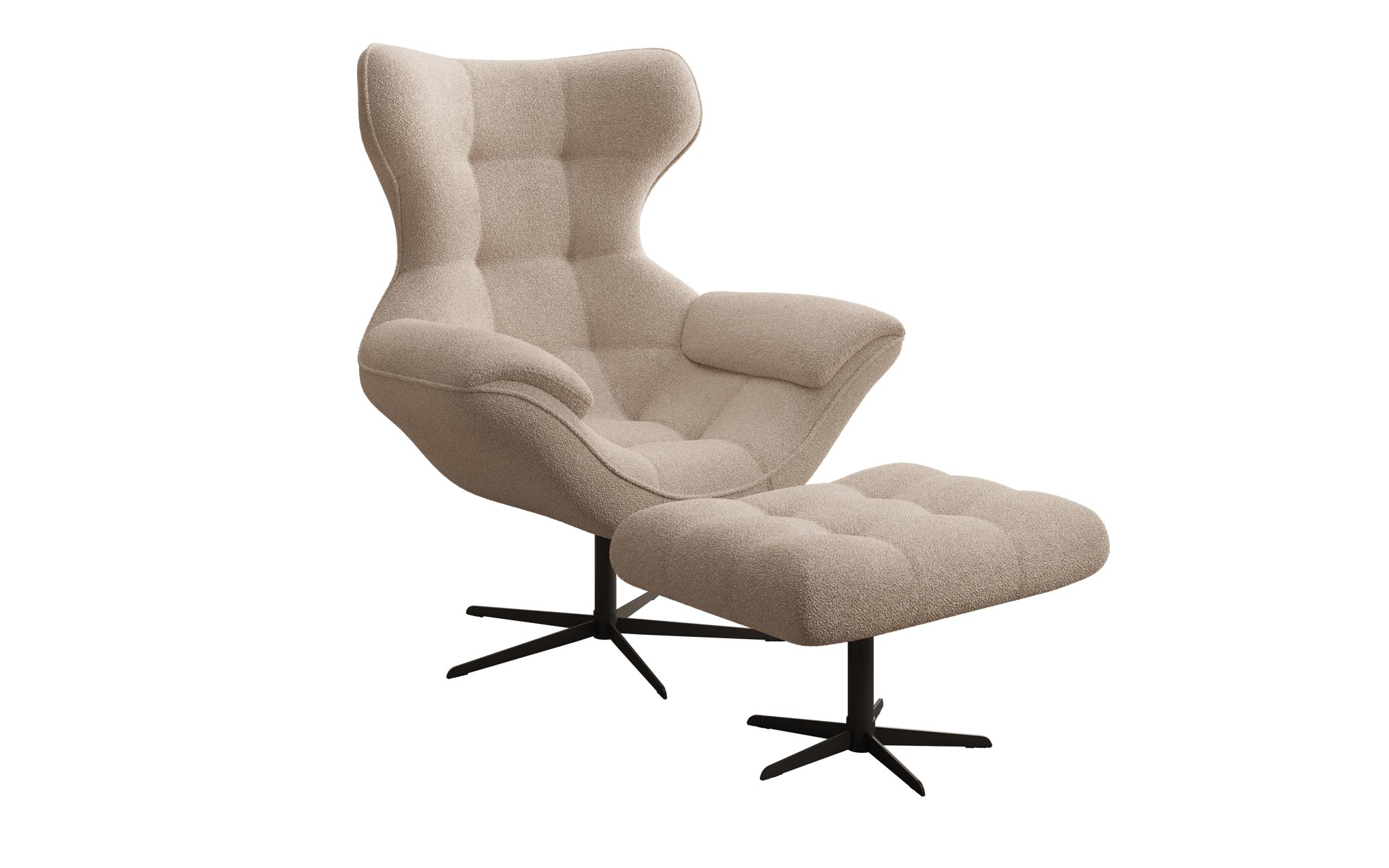 Designer bank-fauteuil Aurelio incl. bijzetkruk in Bouclé