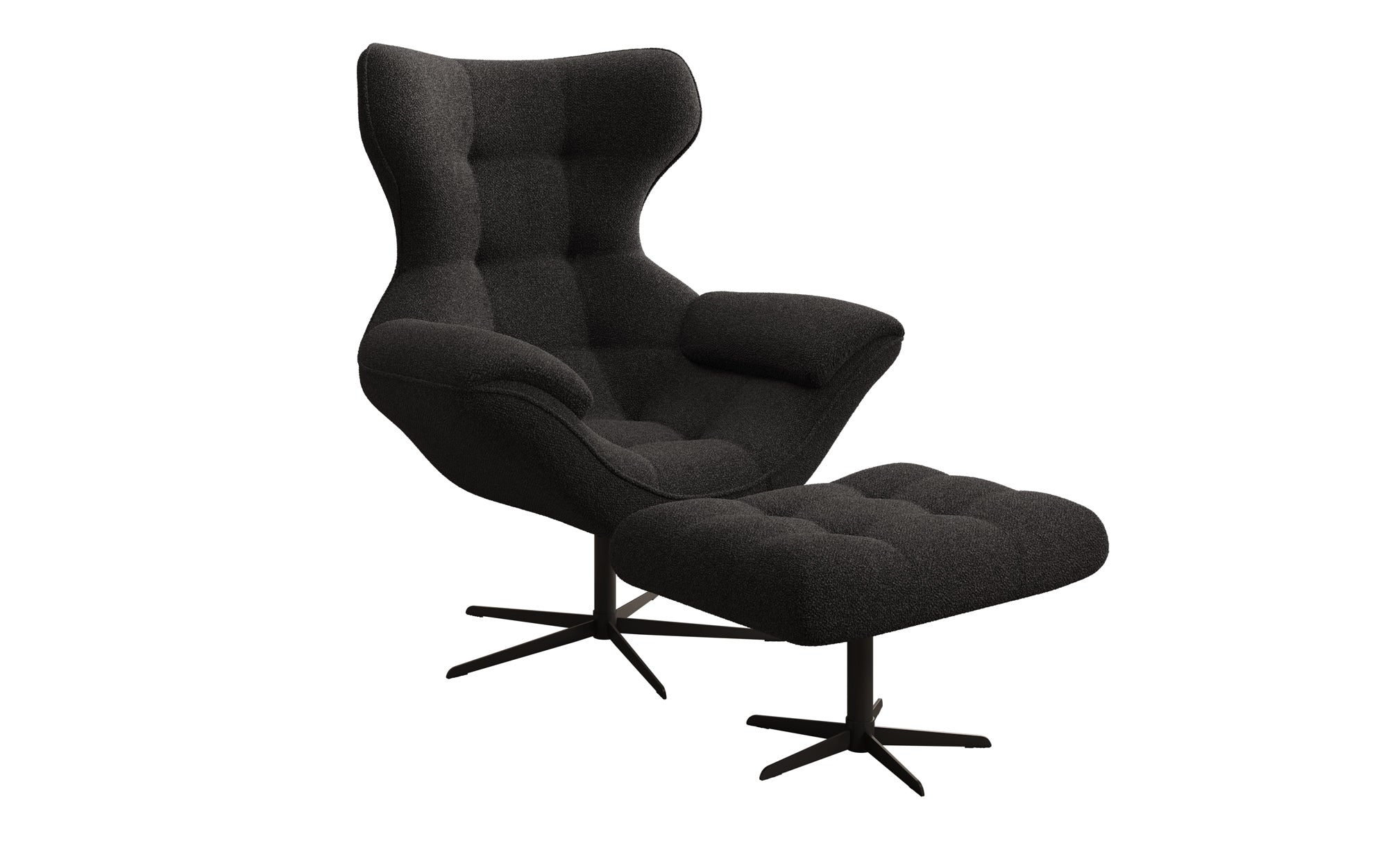 Designer bank-fauteuil Aurelio incl. bijzetkruk in Bouclé
