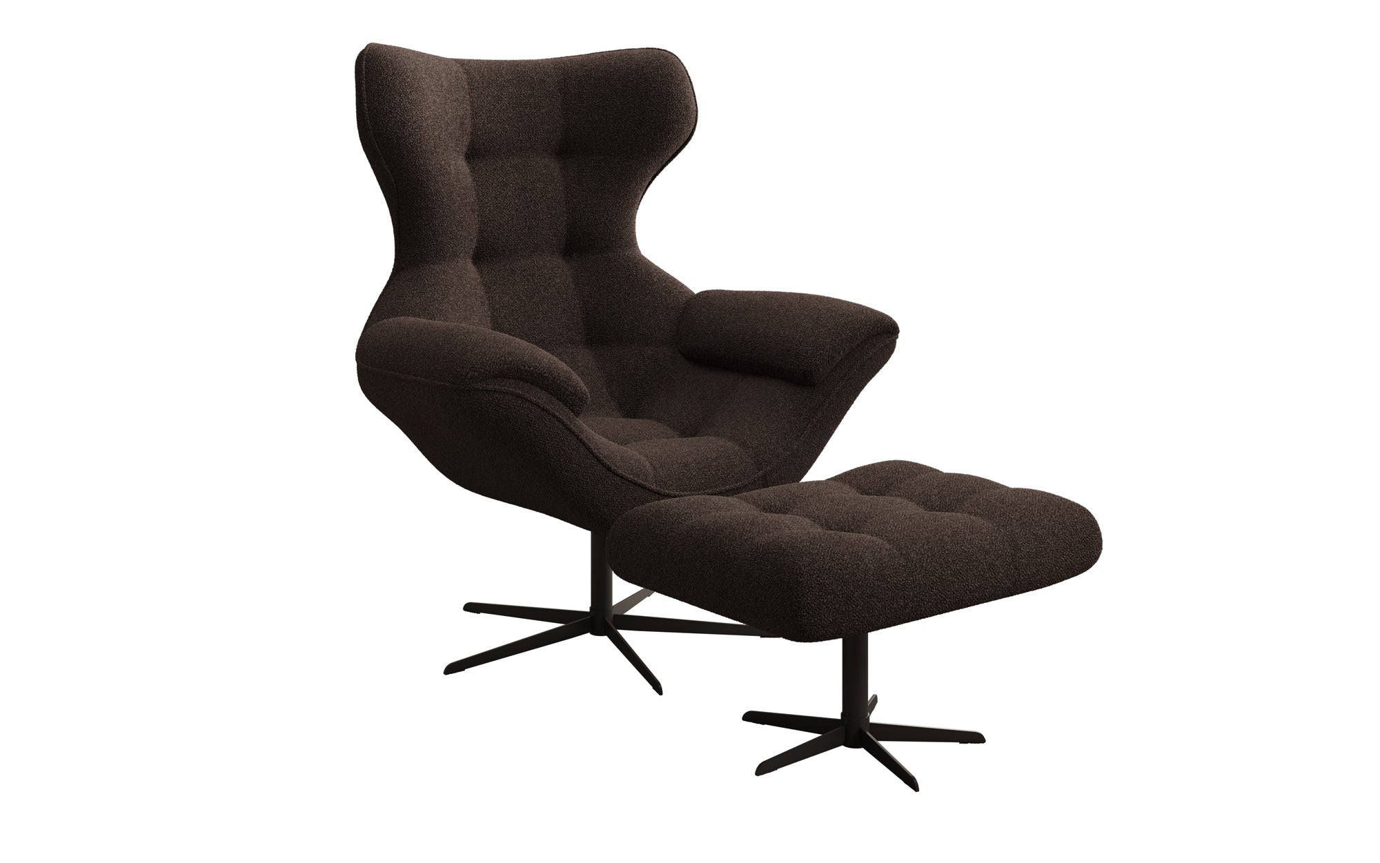 Designer bank-fauteuil Aurelio incl. bijzetkruk in Bouclé