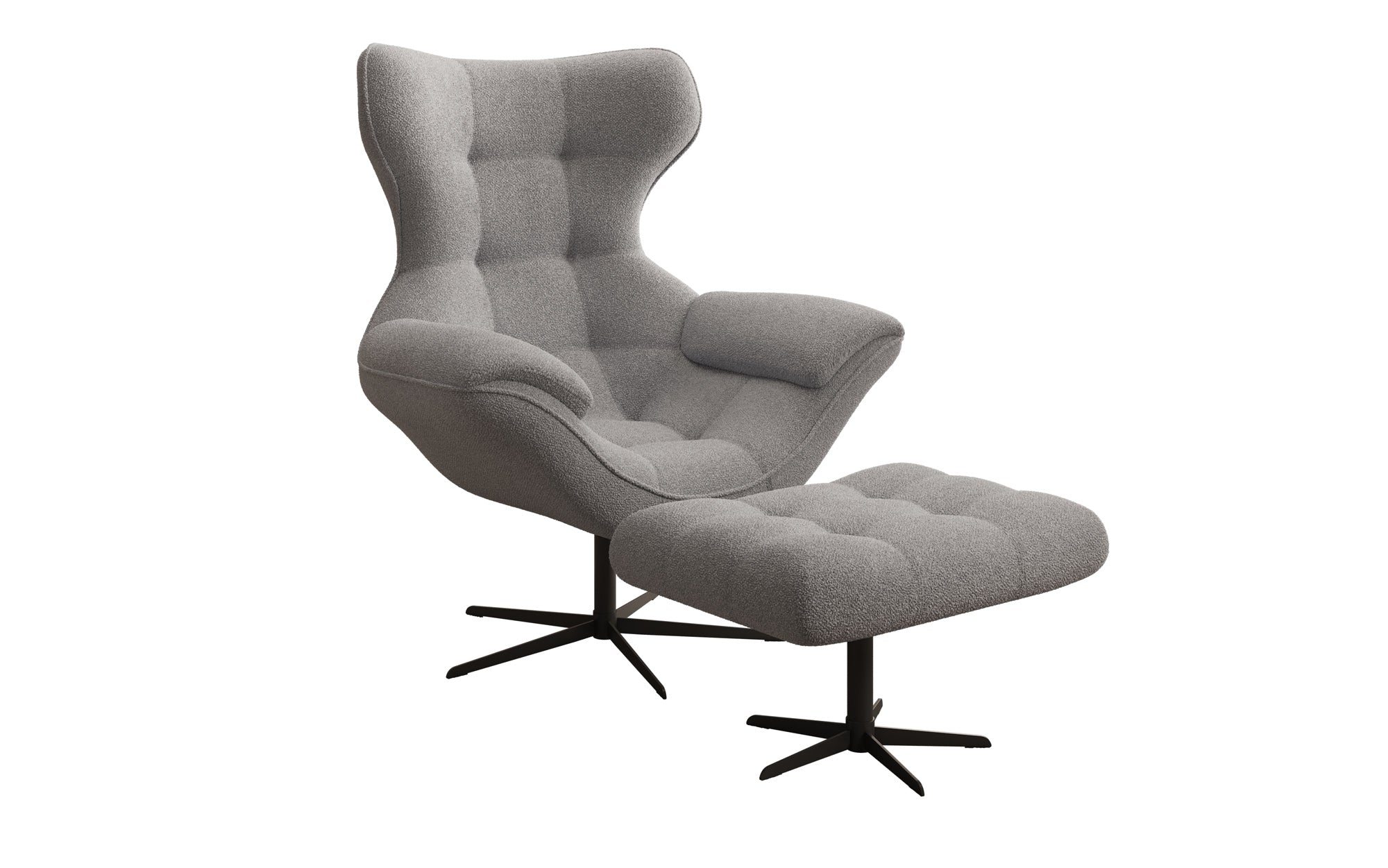 Designer bank-fauteuil Aurelio incl. bijzetkruk in Bouclé