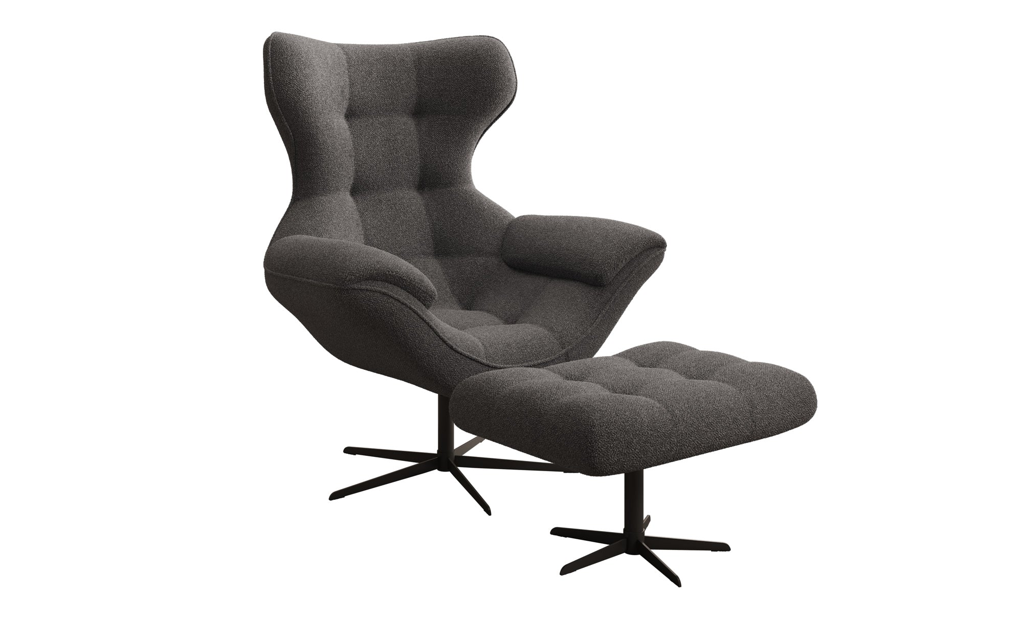 Designer bank-fauteuil Aurelio incl. bijzetkruk in Bouclé