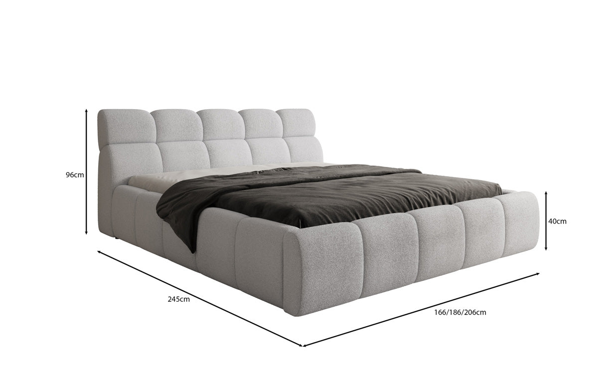 Designer gestoffeerd bed Dallas Bouclé met opbergruimte