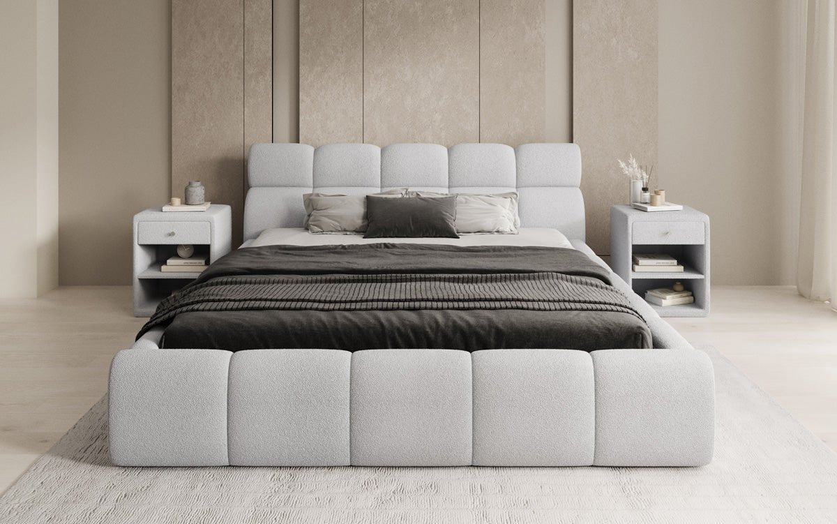 Designer gestoffeerd bed Dallas Bouclé met opbergruimte