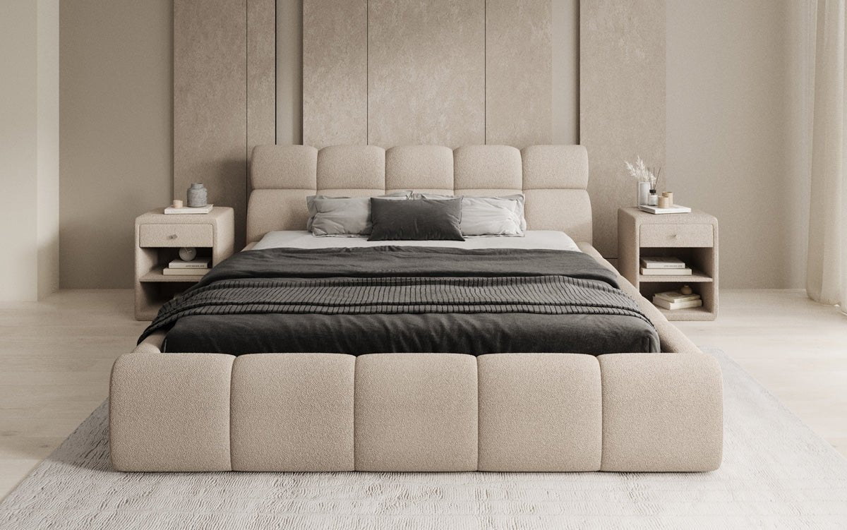 Designer gestoffeerd bed Dallas Bouclé met opbergruimte