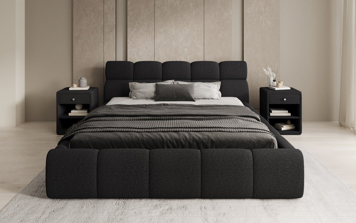 Designer gestoffeerd bed Dallas Bouclé met opbergruimte