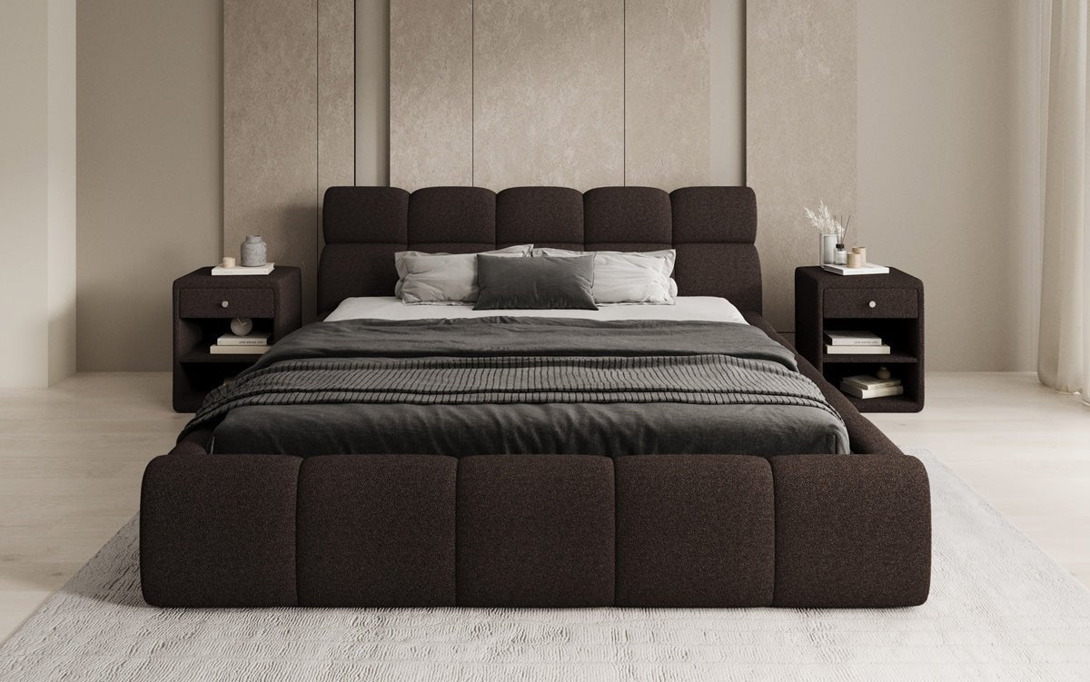 Designer gestoffeerd bed Dallas Bouclé met opbergruimte