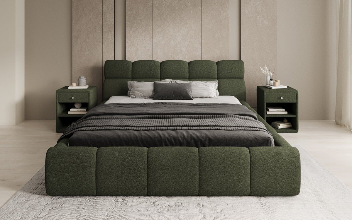 Designer gestoffeerd bed Dallas Bouclé met opbergruimte