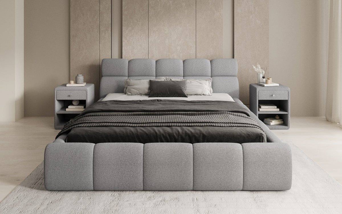 Designer gestoffeerd bed Dallas Bouclé met opbergruimte