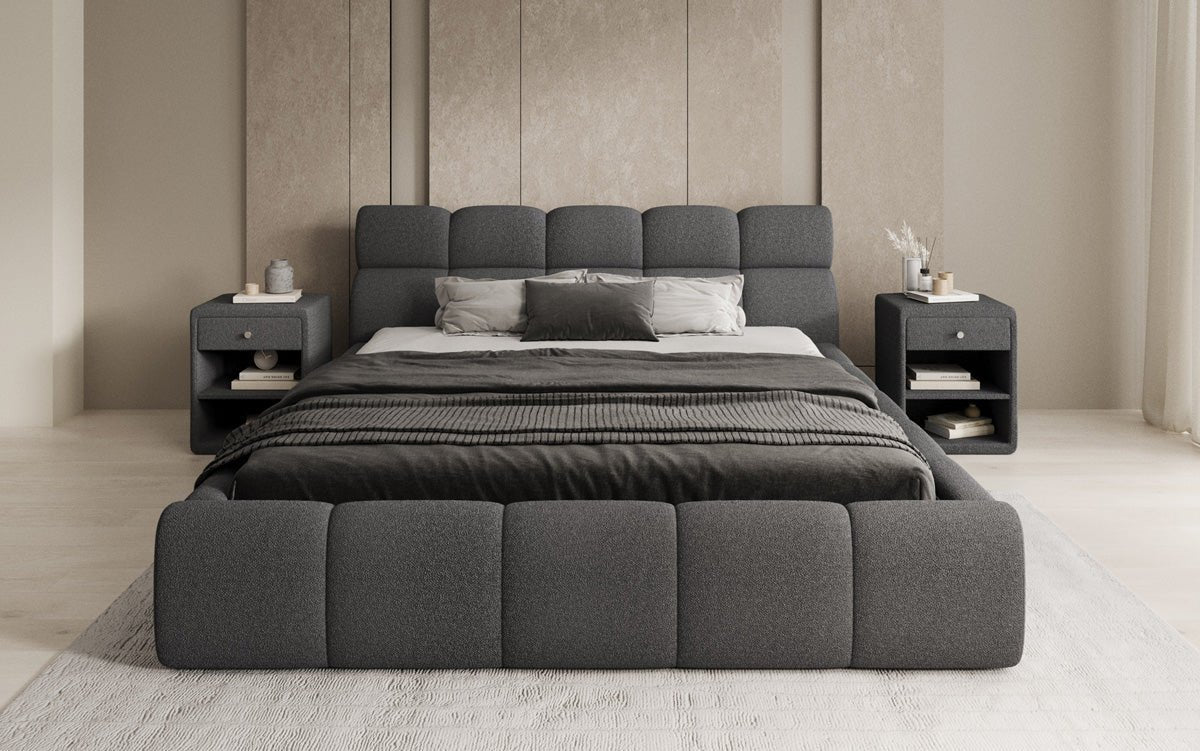 Designer gestoffeerd bed Dallas Bouclé met opbergruimte