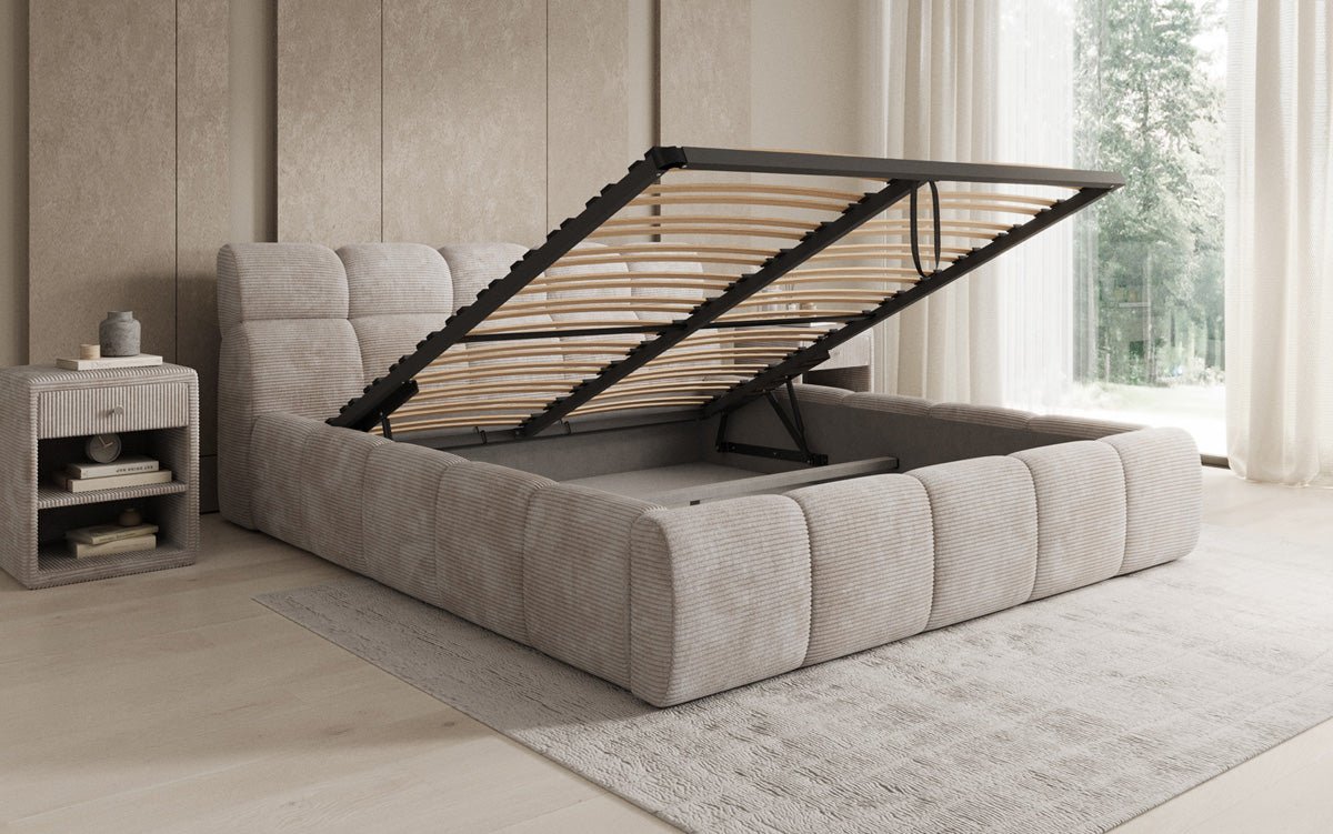 Designer gestoffeerd bed Dallas Ribstof met opbergruimte