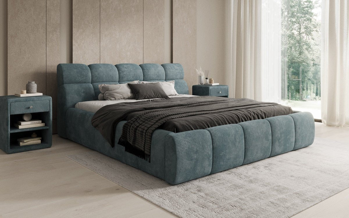 Designer gestoffeerd bed Dallas Ribstof met opbergruimte