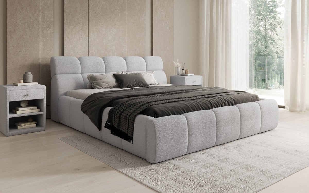 Designer gestoffeerd bed Dallas Bouclé met opbergruimte
