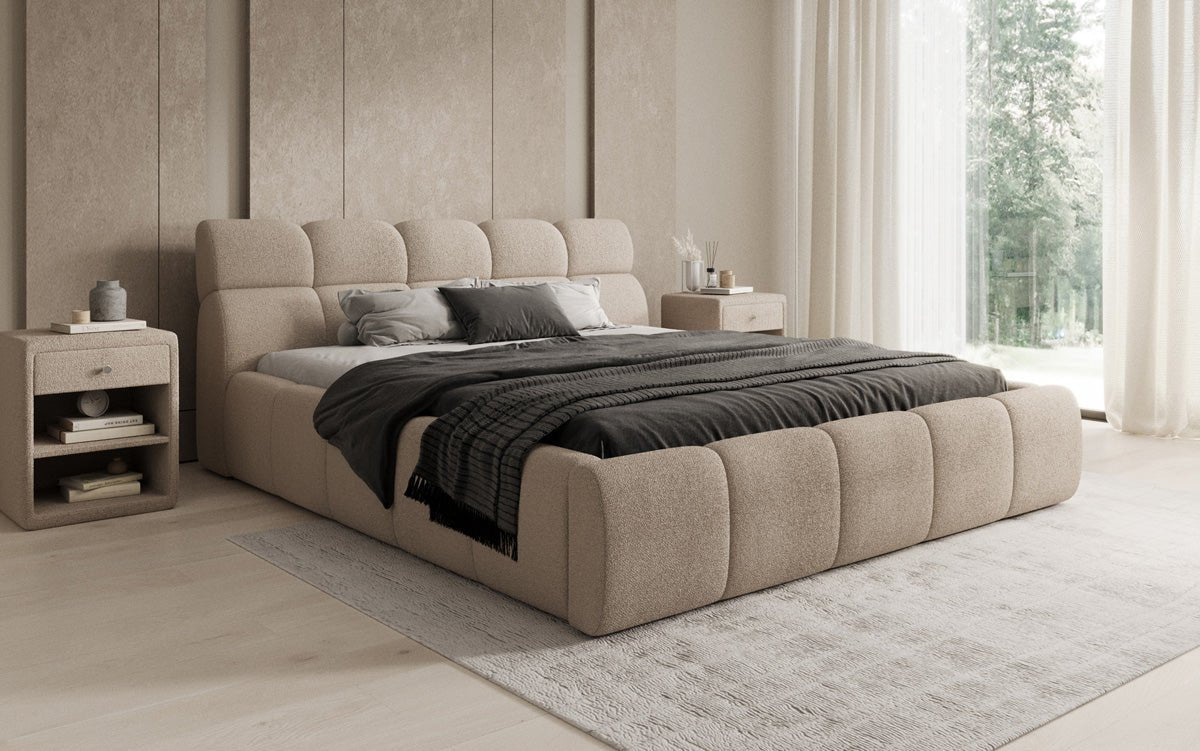 Designer gestoffeerd bed Dallas Bouclé met opbergruimte