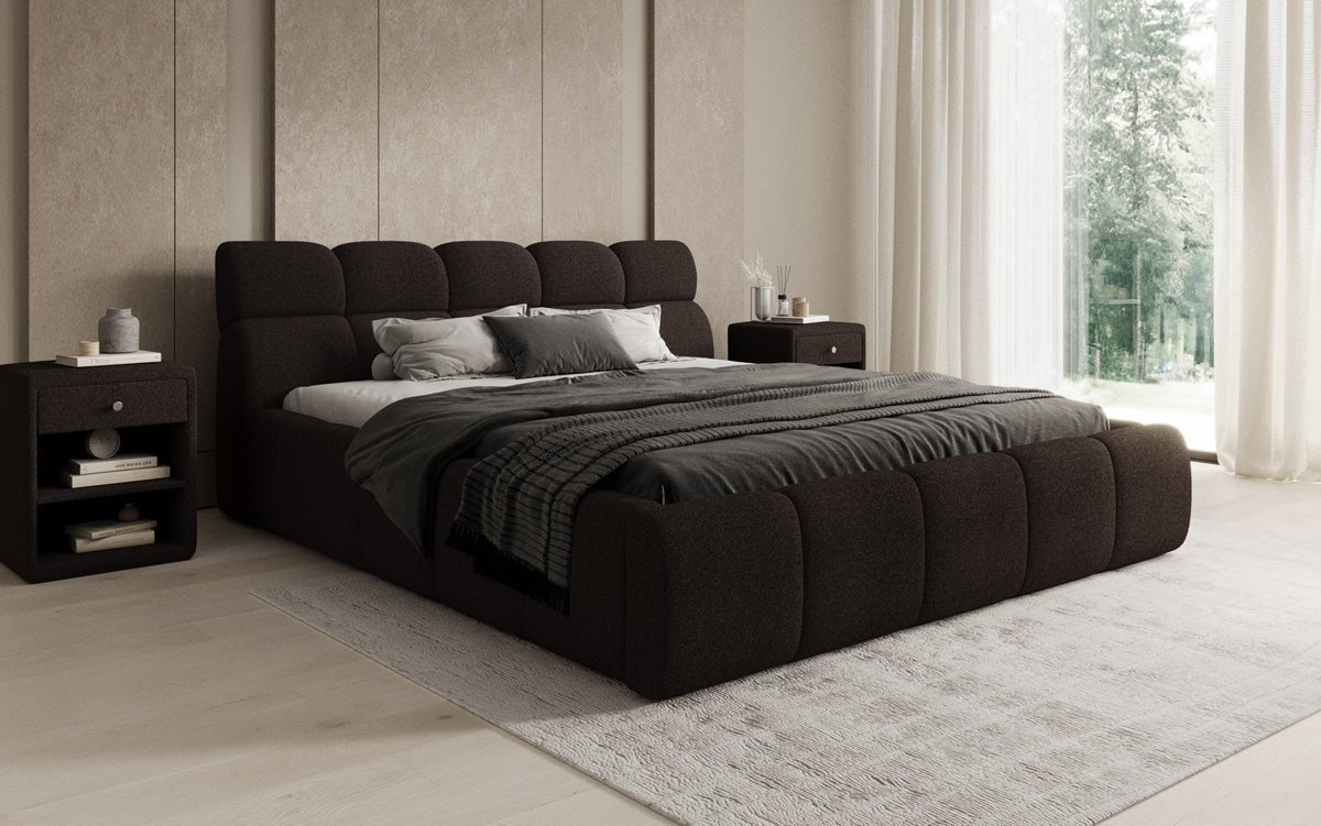 Designer gestoffeerd bed Dallas Bouclé met opbergruimte