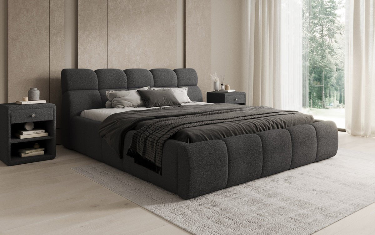Designer gestoffeerd bed Dallas Bouclé met opbergruimte