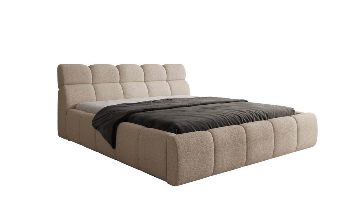 Designer gestoffeerd bed Dallas Bouclé met opbergruimte