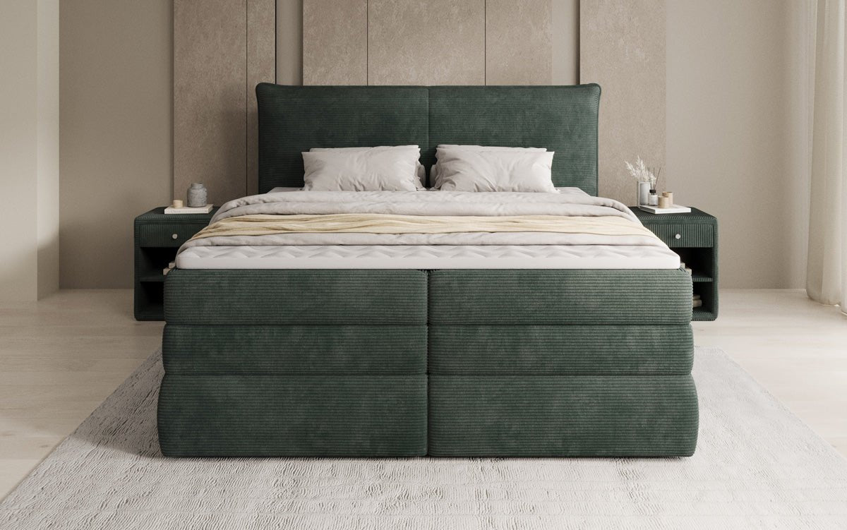 Boxspringbed Avelora met opbergruimte in Ribstof