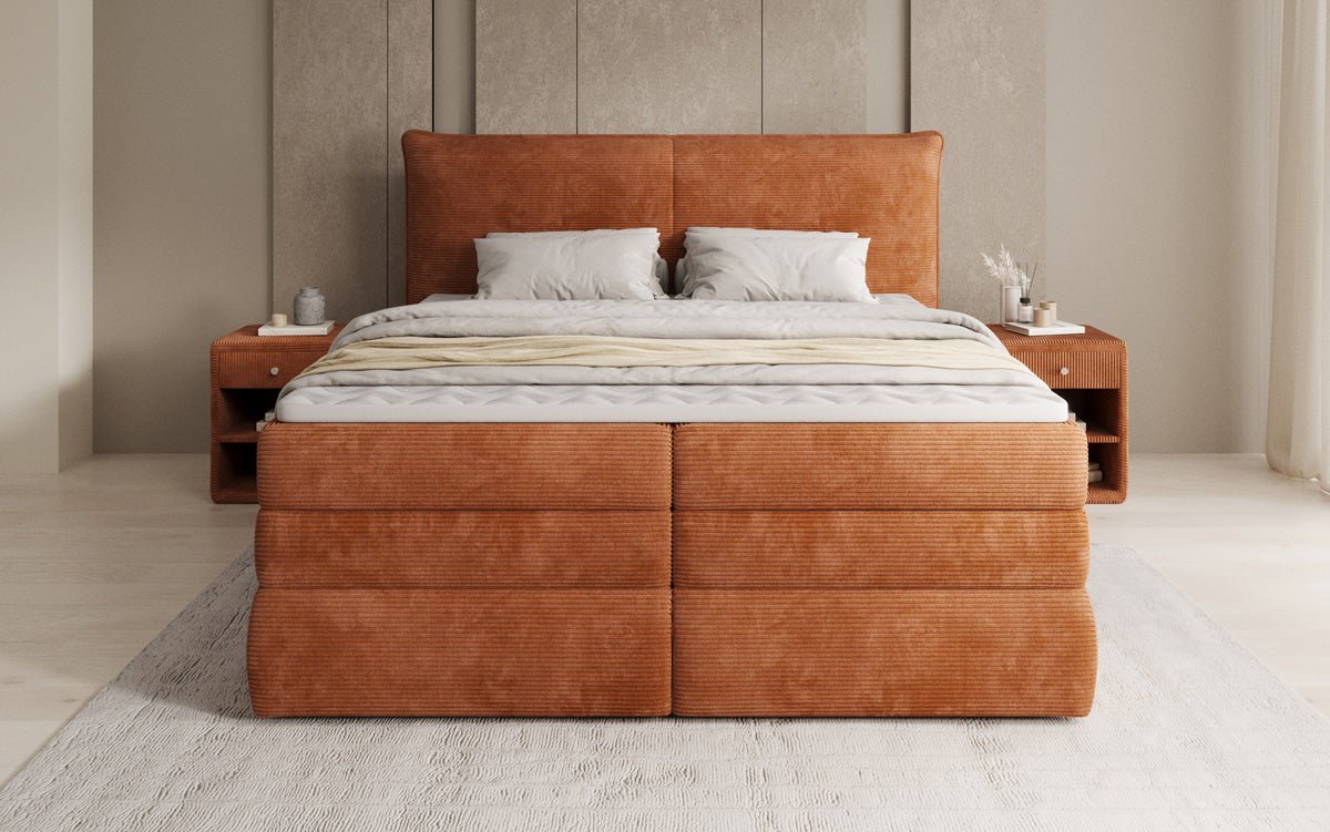 Boxspringbed Avelora met opbergruimte in Ribstof
