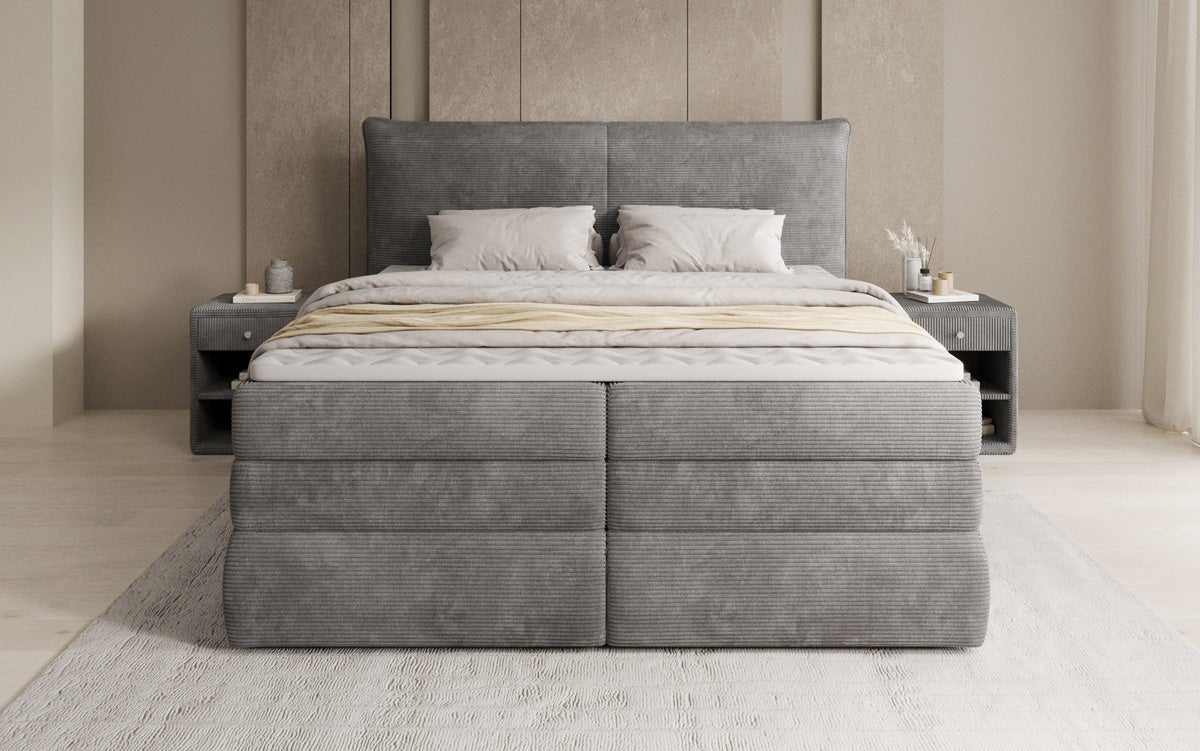 Boxspringbed Avelora met opbergruimte in Ribstof