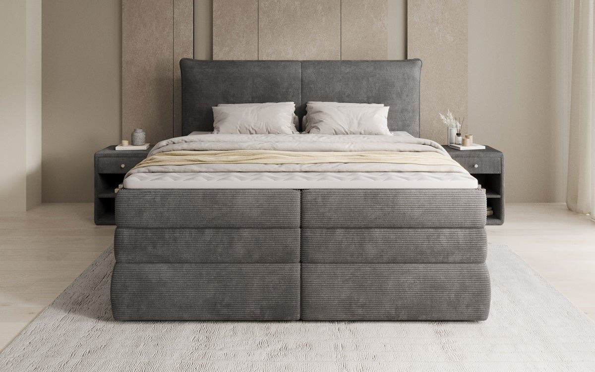Boxspringbed Avelora met opbergruimte in Ribstof