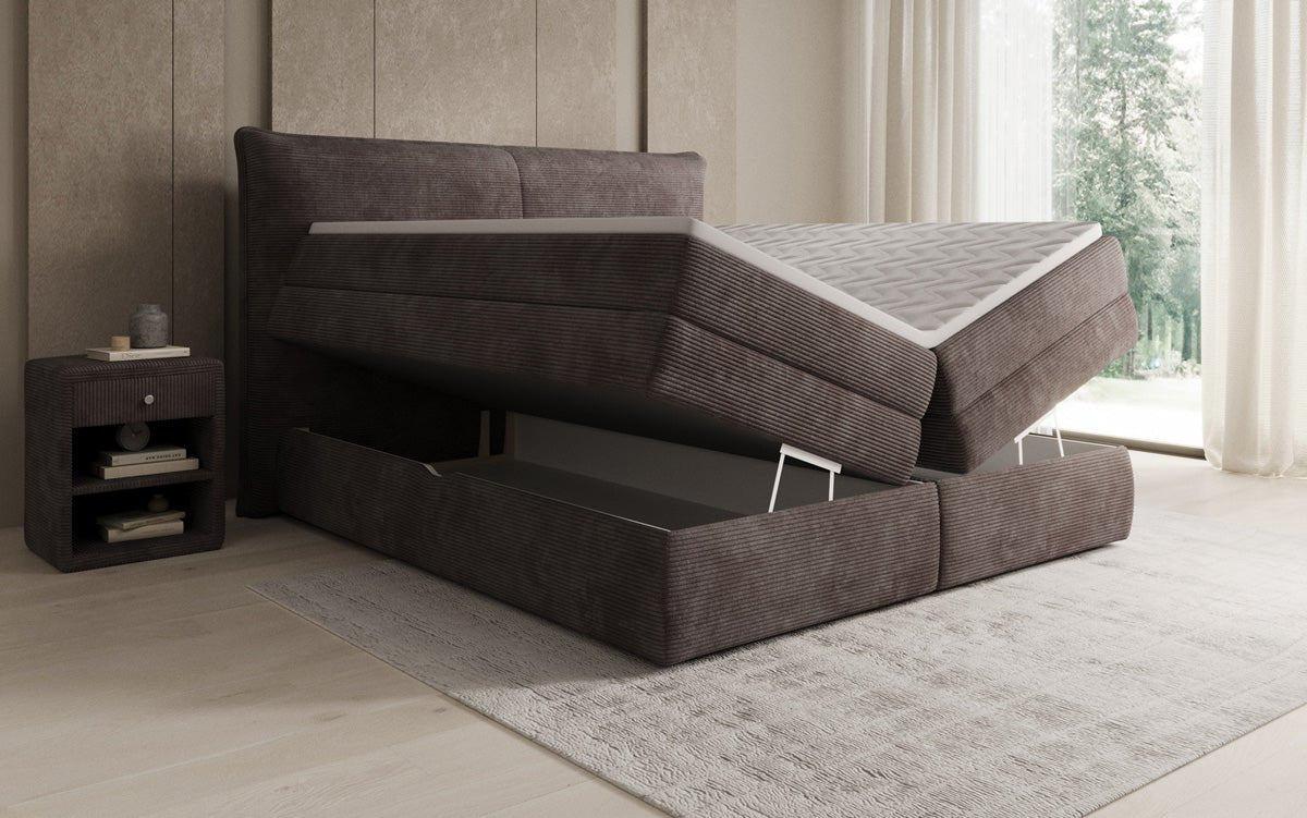 Boxspringbed Avelora met opbergruimte in Ribstof