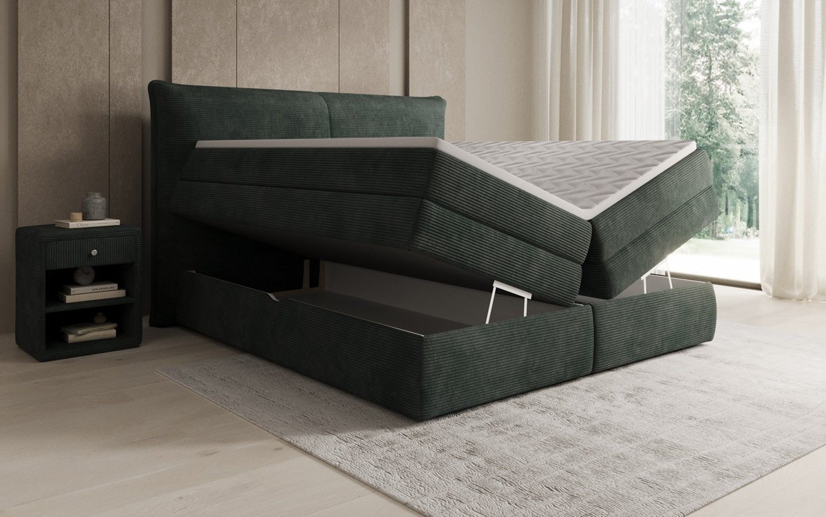 Boxspringbed Avelora met opbergruimte in Ribstof
