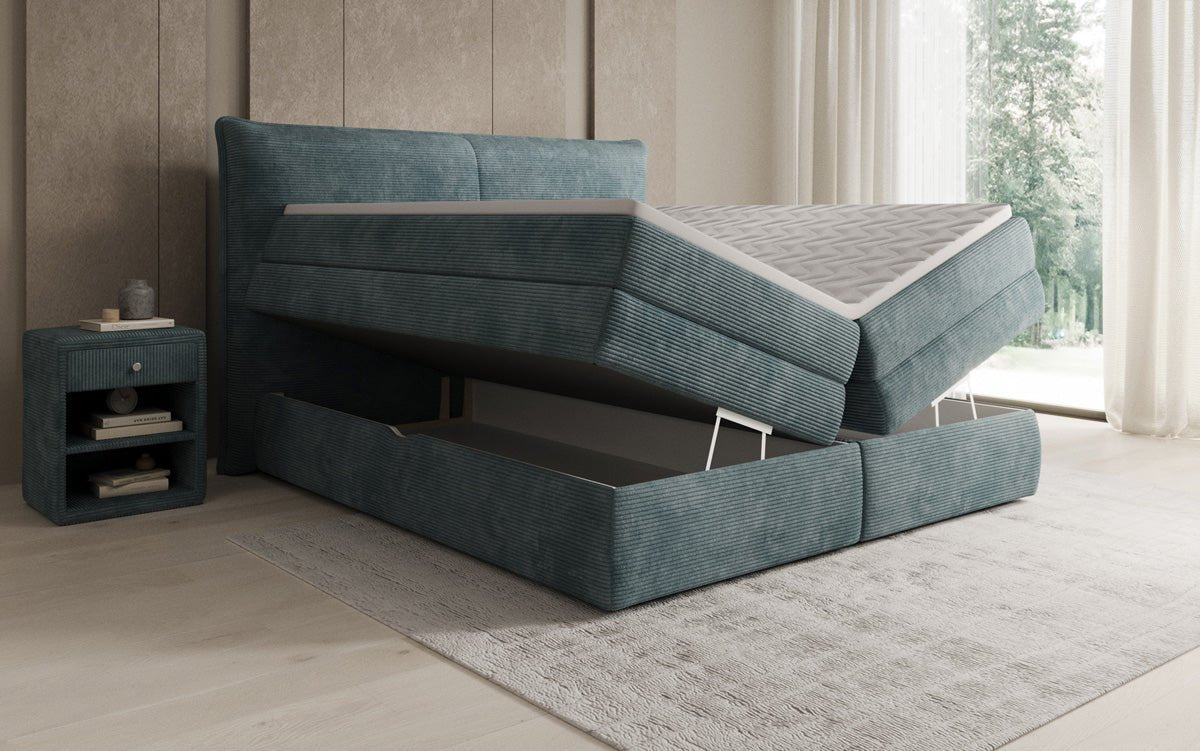 Boxspringbed Avelora met opbergruimte in Ribstof