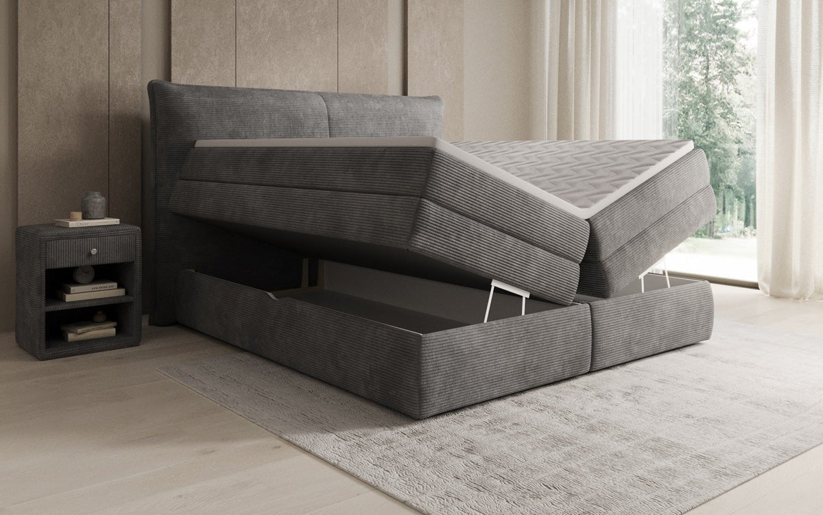 Boxspringbed Avelora met opbergruimte in Ribstof