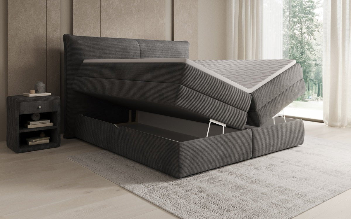 Boxspringbed Avelora met opbergruimte in Ribstof