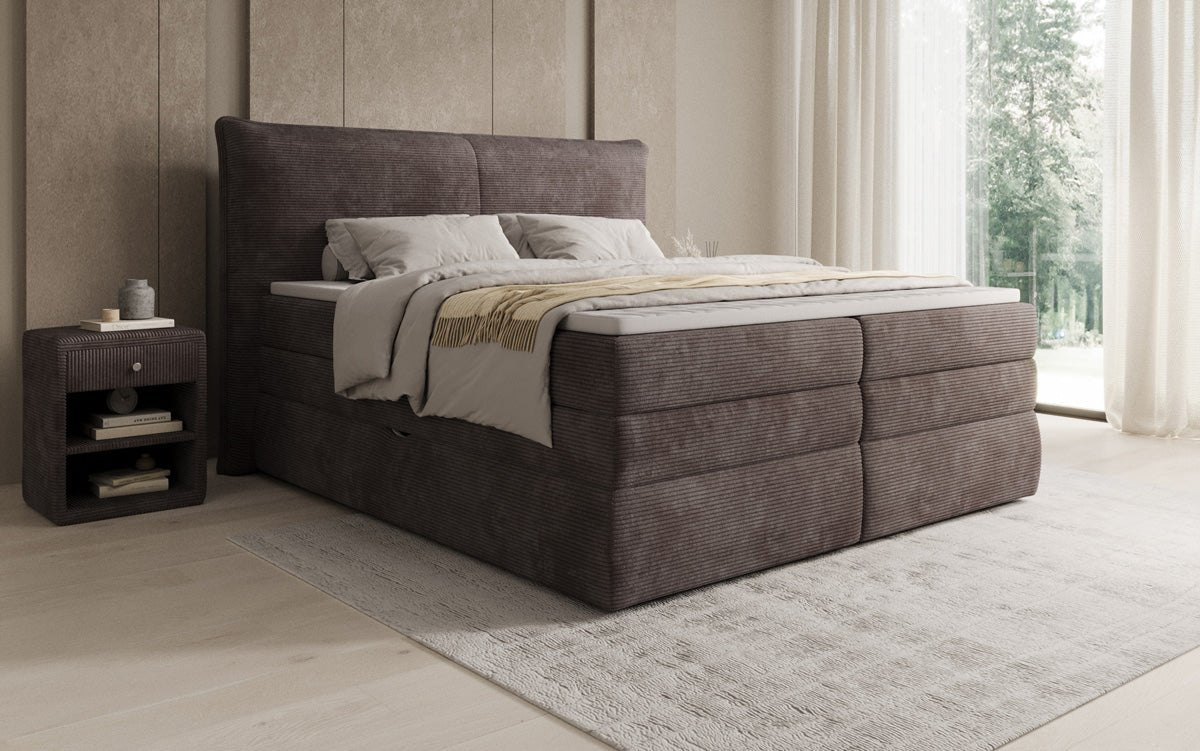 Boxspringbed Avelora met opbergruimte in Ribstof