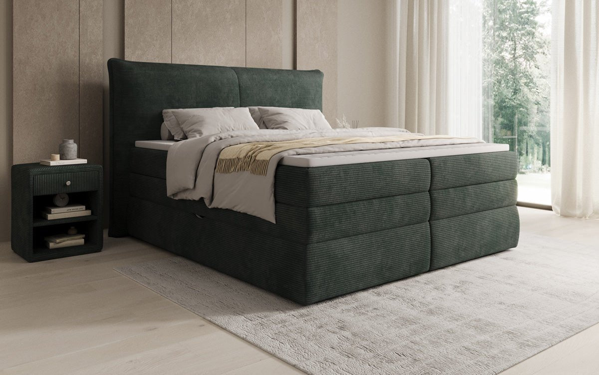 Boxspringbed Avelora met opbergruimte in Ribstof