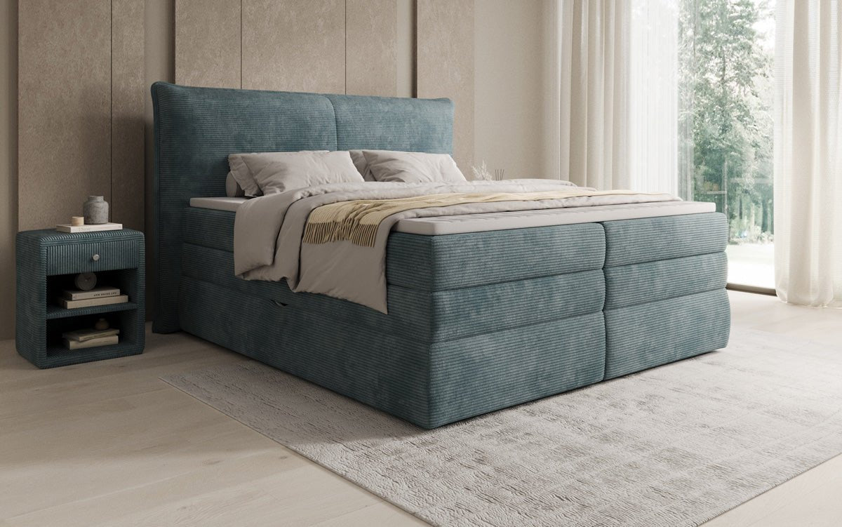 Boxspringbed Avelora met opbergruimte in Ribstof