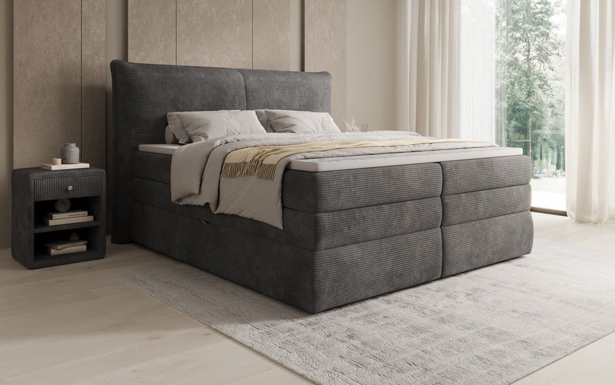 Boxspringbed Avelora met opbergruimte in Ribstof