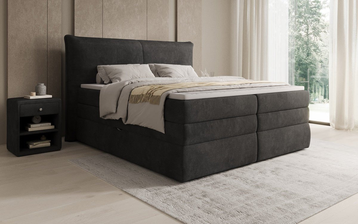 Boxspringbed Avelora met opbergruimte in Ribstof
