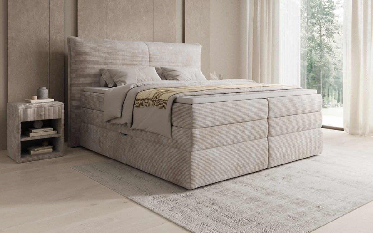 Boxspringbed Avelora met opbergruimte in Ribstof
