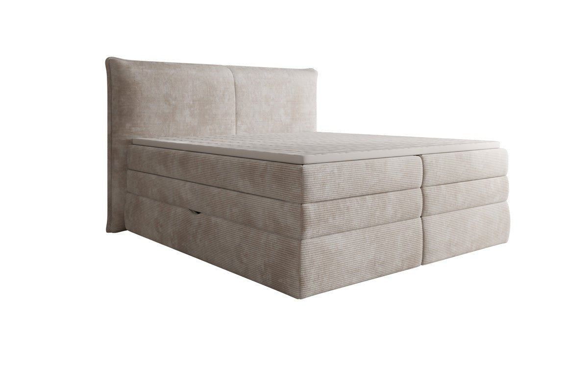 Boxspringbed Avelora met opbergruimte in Ribstof