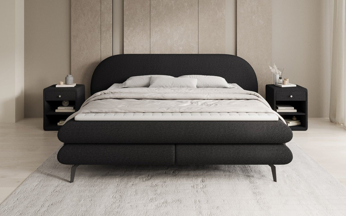 Boxspringbed Marisol met ovale hoofdbord in Bouclé
